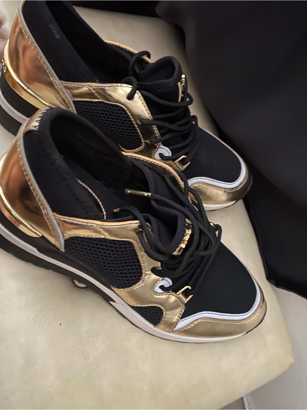 Michael Kors Black and Gold Trainer Sneakers - Picture 2 of 7